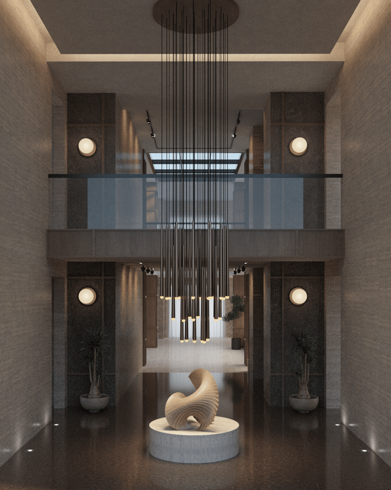Double height entrance lobby in private villa, Jumeirah Golf Estates