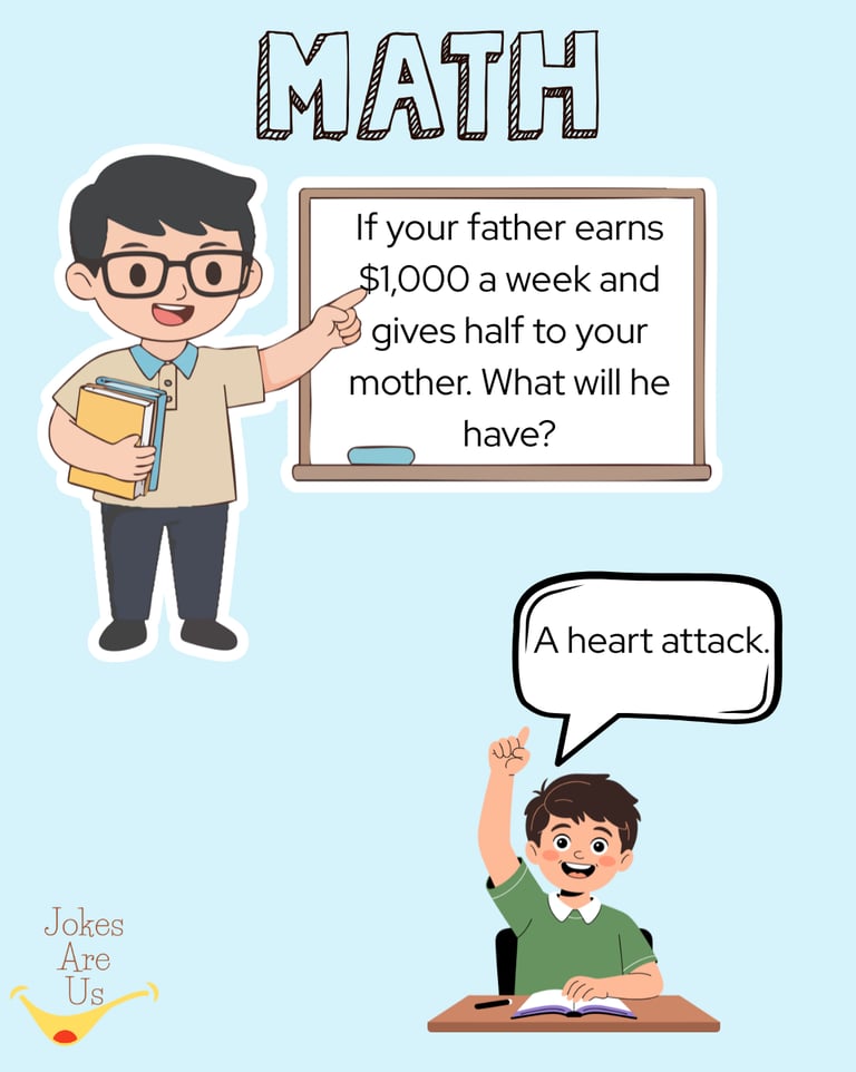 Teacher asks a math question on the board; student humorously replies with a heart attack 