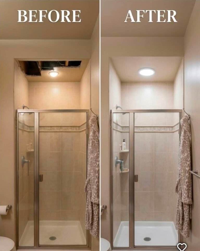 Before and after drywall ceiling repair by Home Genius Handyman