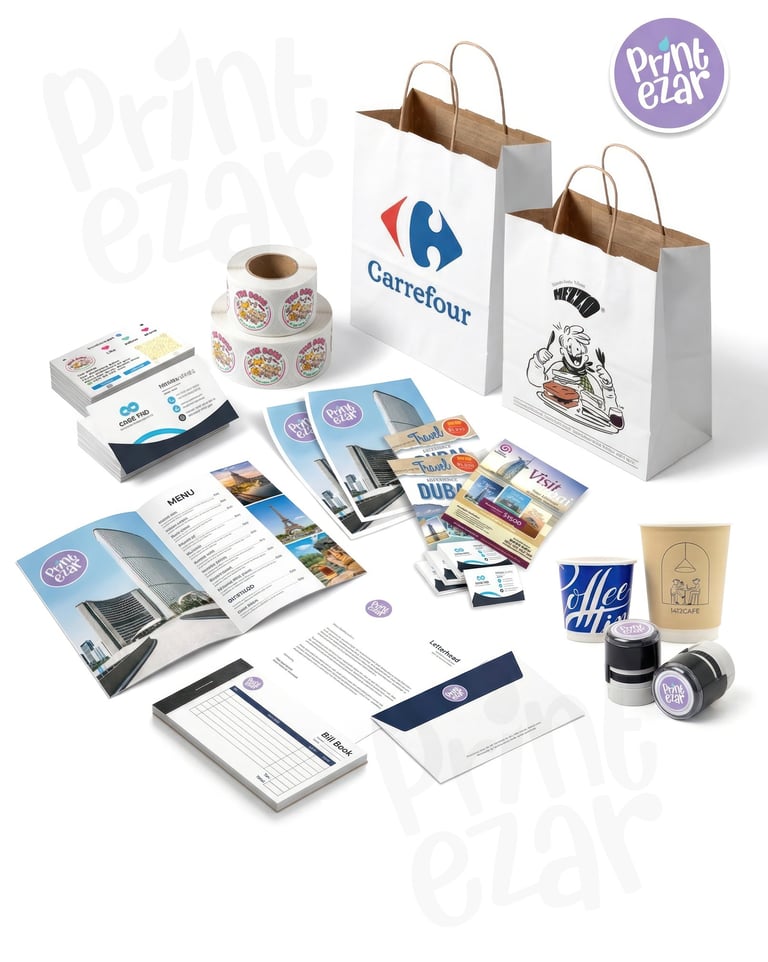 Custom printing services UAE: Kraft Paper bags, stickers, and business stationery. Affordable Prices