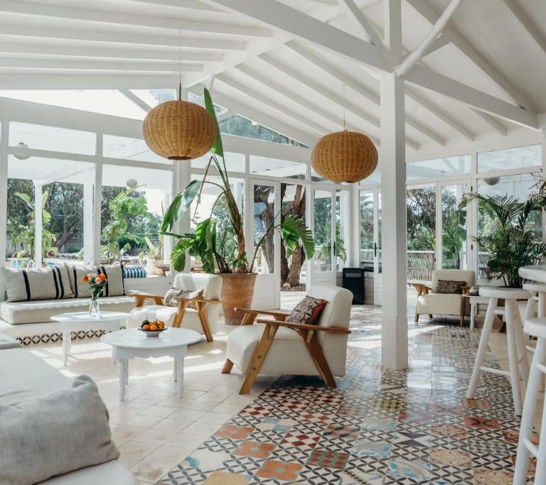 a living room with a large open floor plan