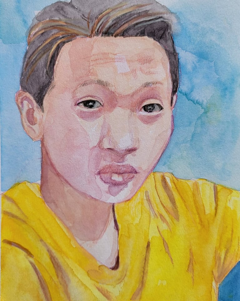 Watercolour portrait of 19-year-old Romwell Diaz, who was murdered by cops in Caloocan on 29 October 2016
