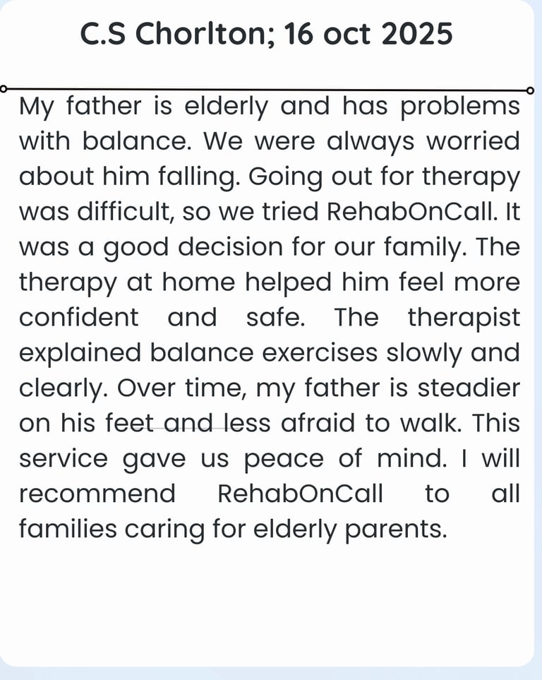 review from patient about their elderly rehab