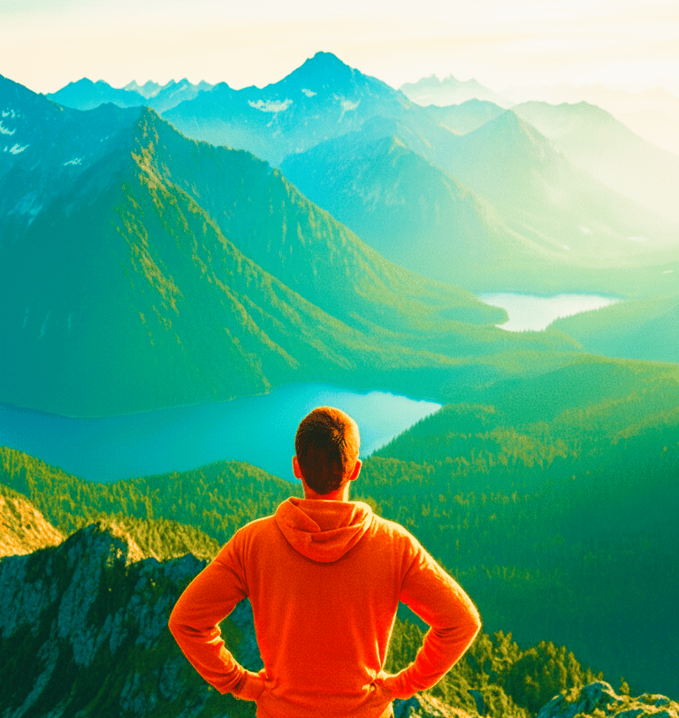 WolfsKraft 5er Paket Mann schaut auf Bergwelt