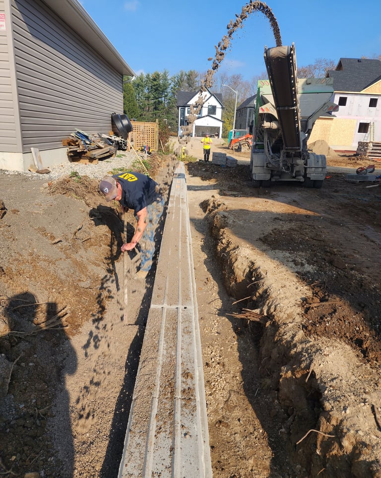 -Placing material for retaining wall