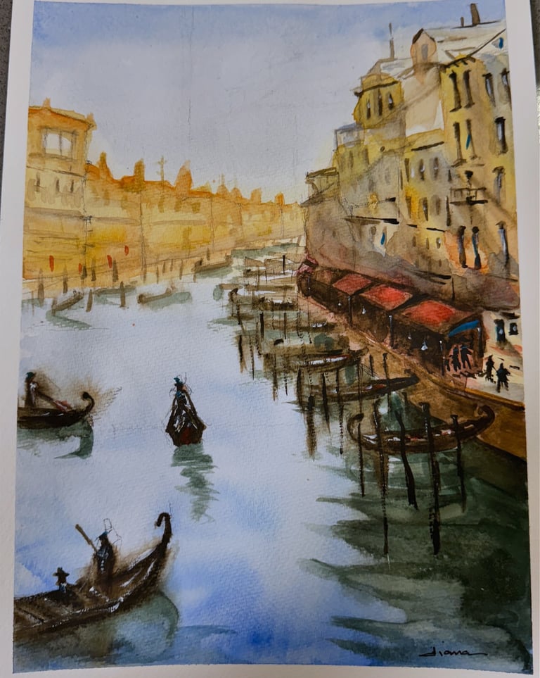 a painting of the Gondola in the Venice Riviere