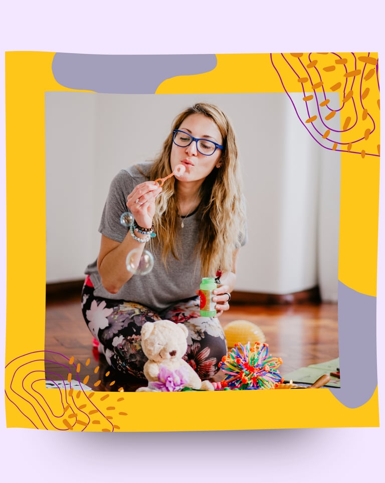 Martina during kids yoga in Little Yoga Space Lisboa yoga studio in Lisbon, Portugal.