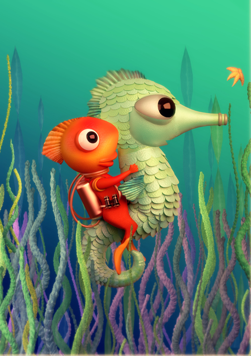 submarine knight and a sea horse