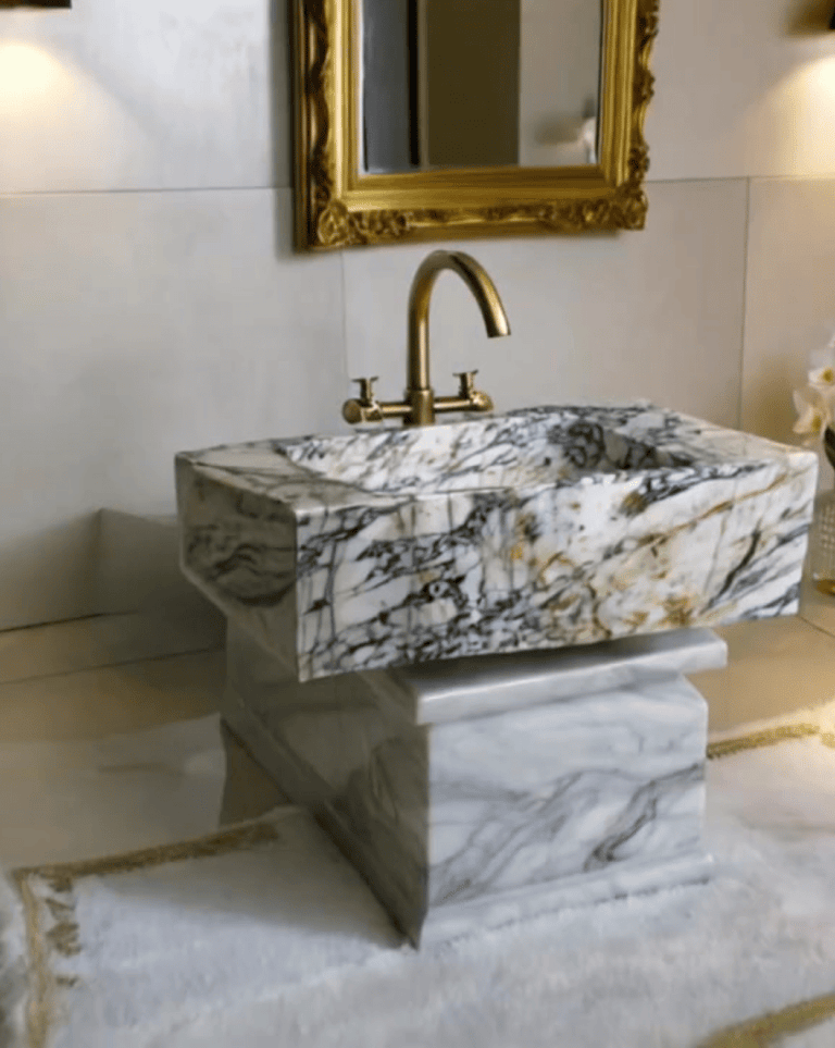 Calacatta Viola Marble Sink, Grooved Sink, Large Marble Sink, Handcarved Calacatta Viola Marble Sink