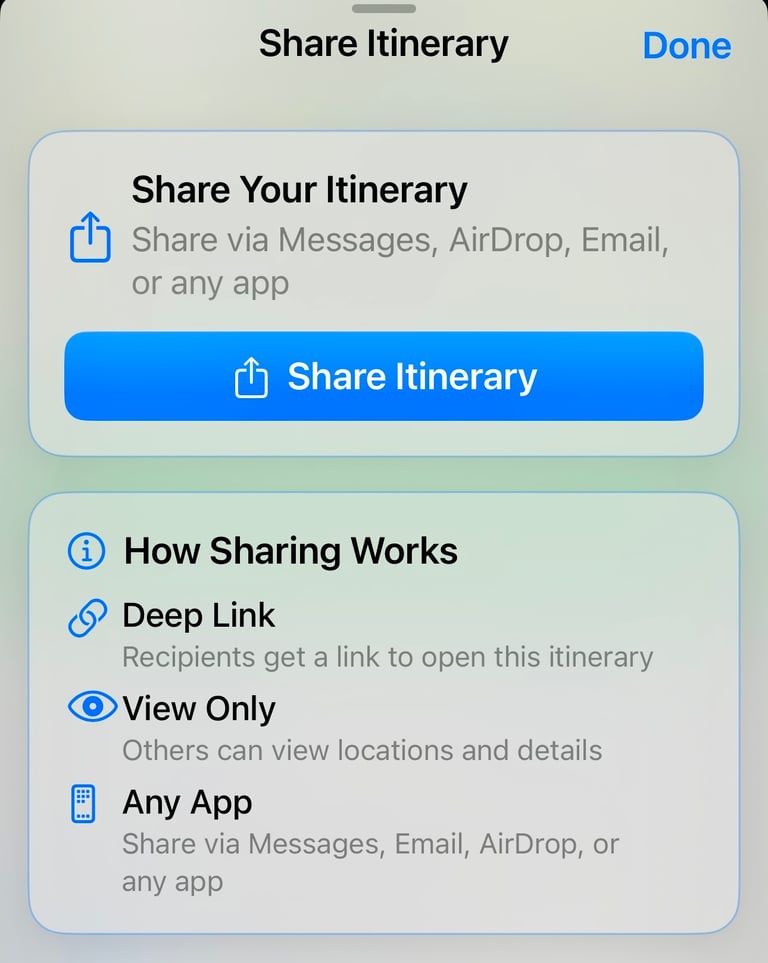 ios map itinerary sharing function