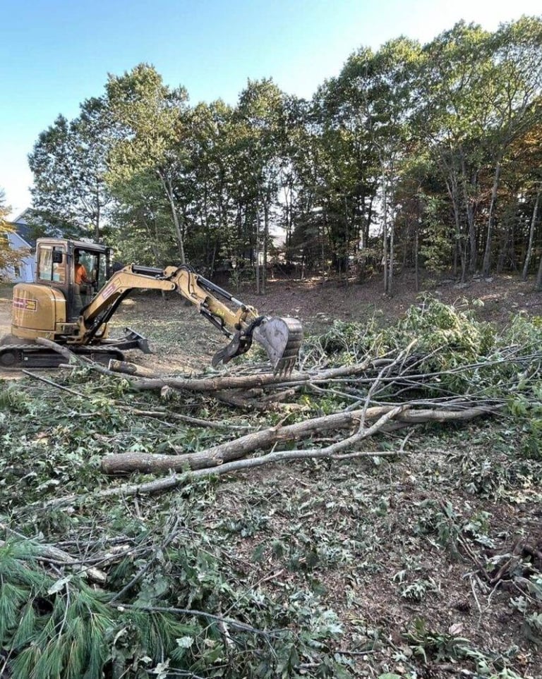 small excavator clearing lot