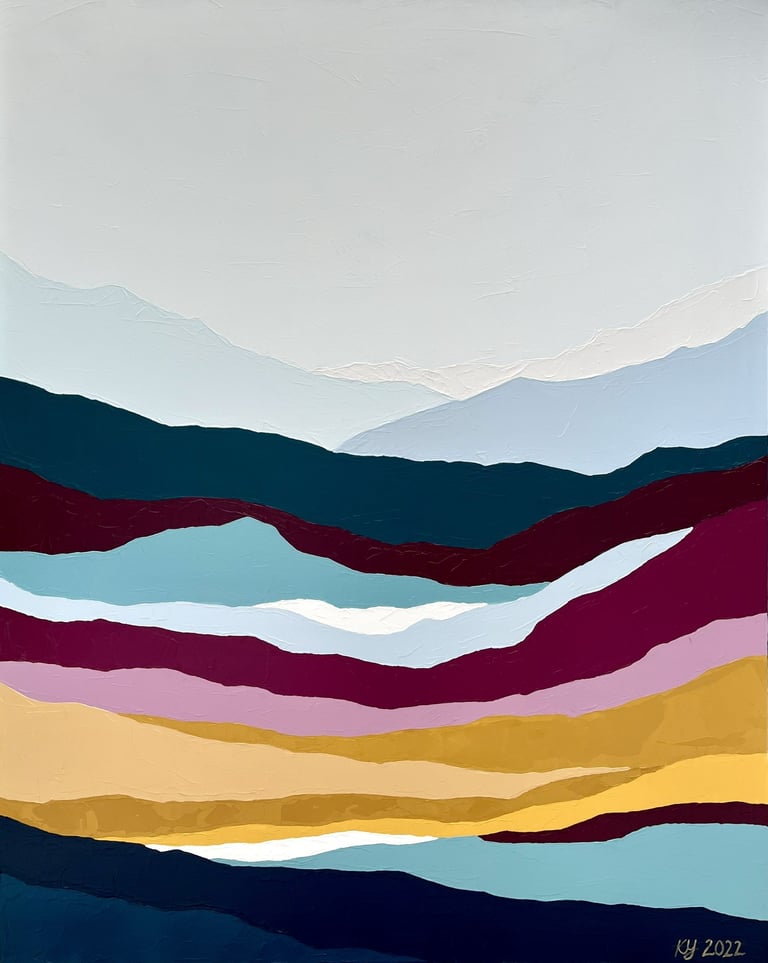 Kate Young abstract painting, size 60x48, blue and yellow, Guelph artist