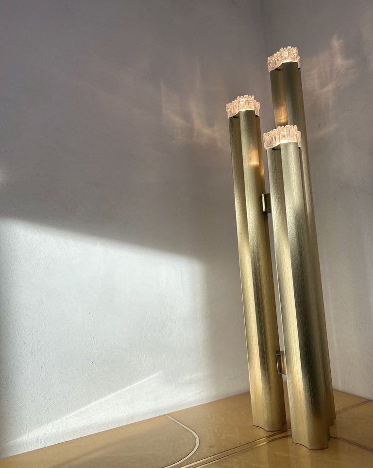 Brass and aluminium floor lamp, original Italian design from the 1970s sold at Studio Monada