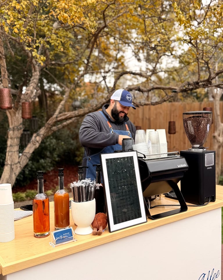 Custom Branded Coffee Cart & Mobile Espresso Bar Lattes Cappuccinos Dallas Coffee Catering for event
