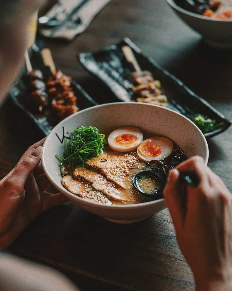Kenji Ramen Bali signature ramen bowl - 24-hour slow-cooked broth with fresh ingredients