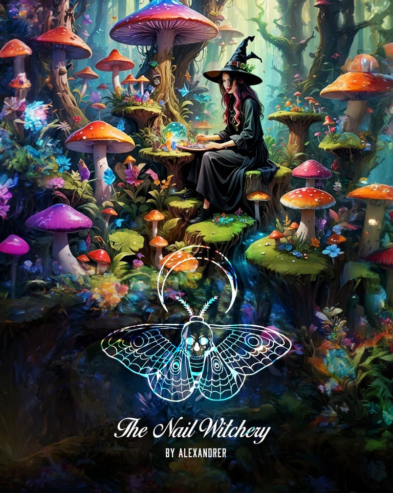 4K-Wallpaper-AIART-Nail Tech Witch in Mystical Mushroom Forest-by Stigma Marketing & Development