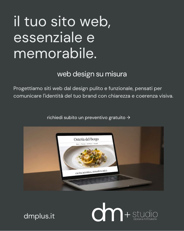 Post pubblicitario DM+ Studio dedicato al web design, con layout minimal, tipografia moderna ed elem