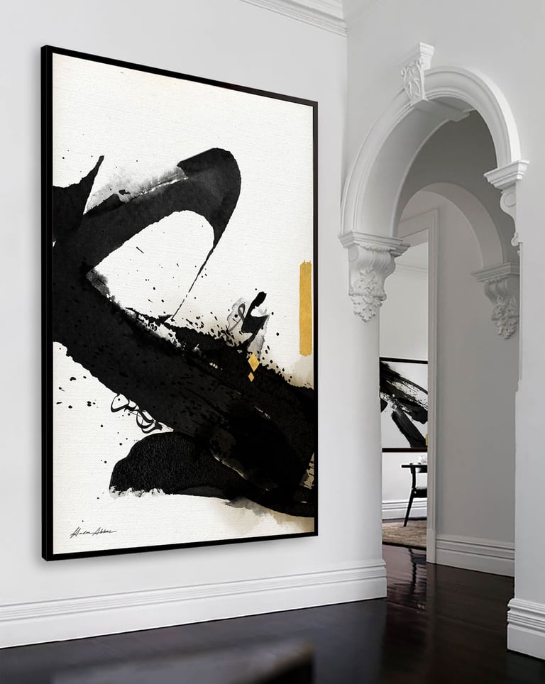 a large painting of abstract Arabic calligraphy on a wall