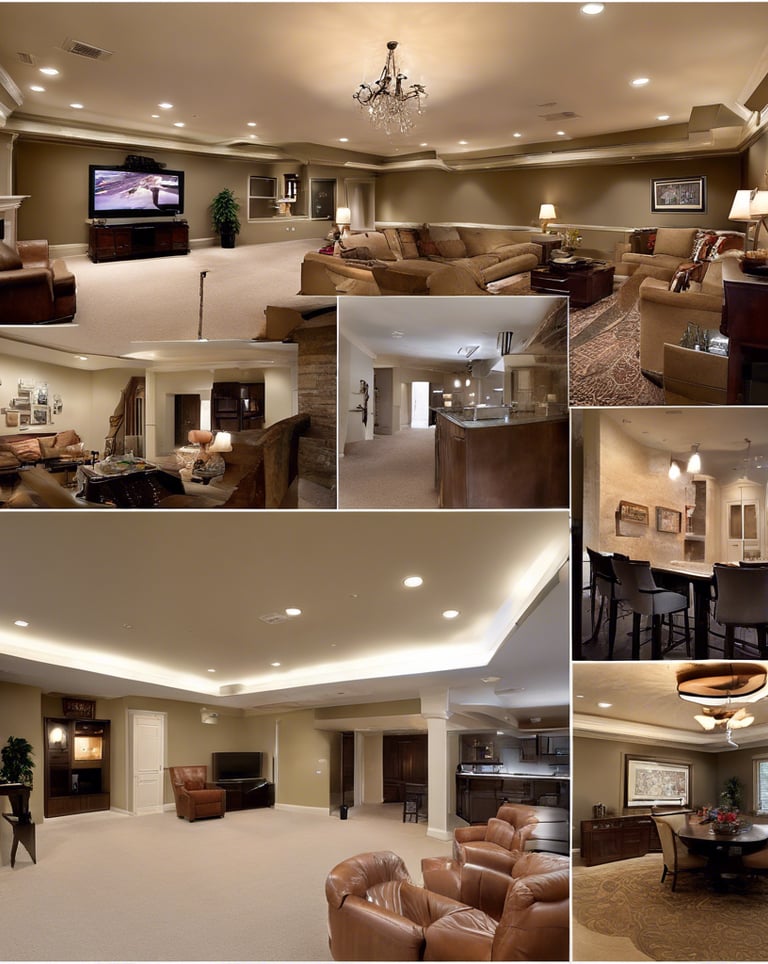 a collage of a living room and dining room