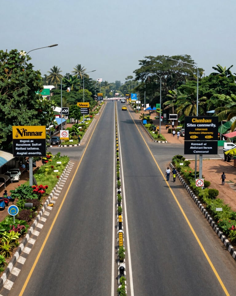 A professional wide-shot of a major arterial road in Chennai with modern signage and clear access points, demonstrating excellent site connectivity.