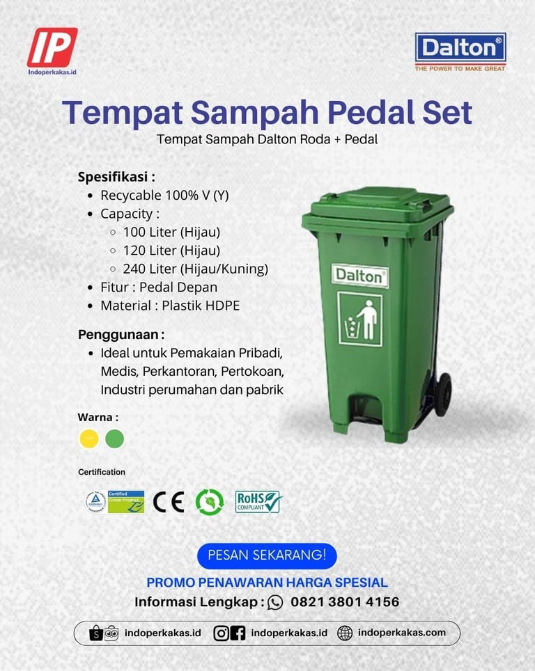 Tempat Sampah Dalton Roda dan Pedal Depan
