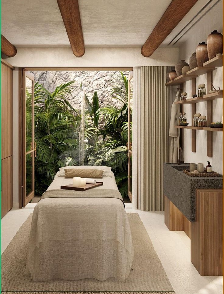 spa treatment room design with biophilic elements