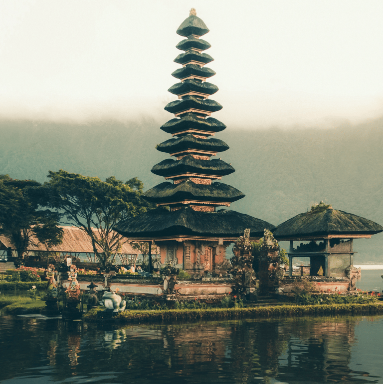 a temple in the middle of a lake