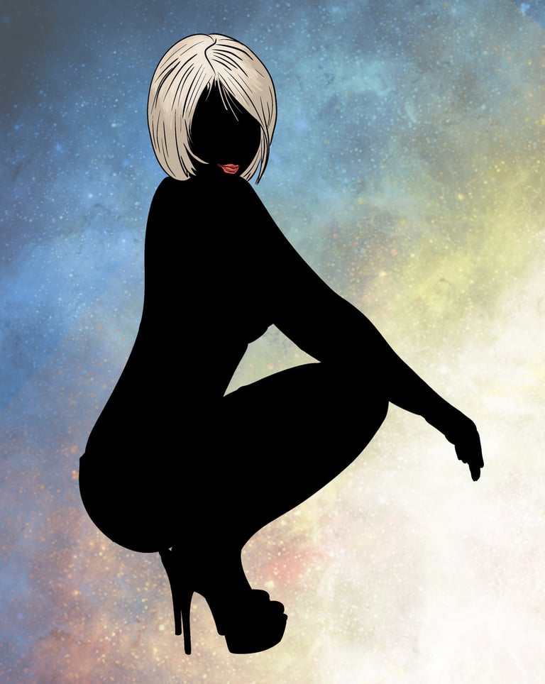 silhouette of beautiful women in high heels with short blond hair