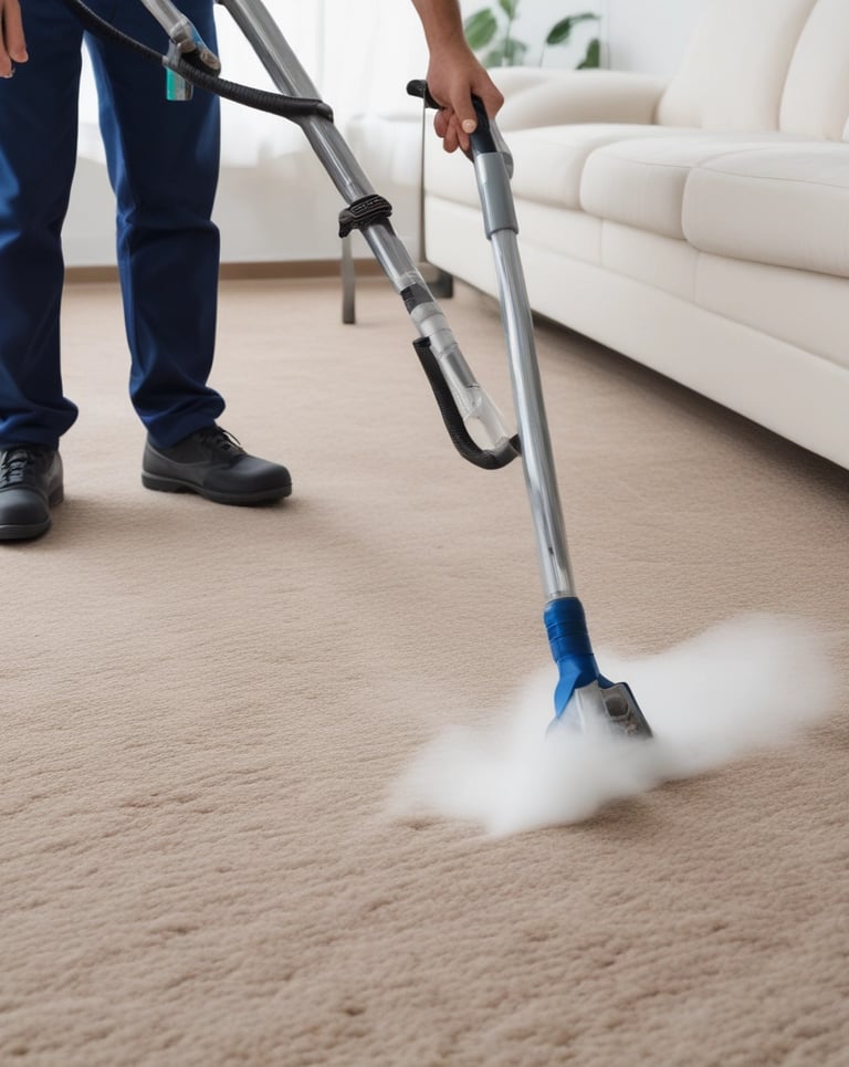 A friendly SparklePro Cleaners team member carefully cleaning a bright, modern office space.