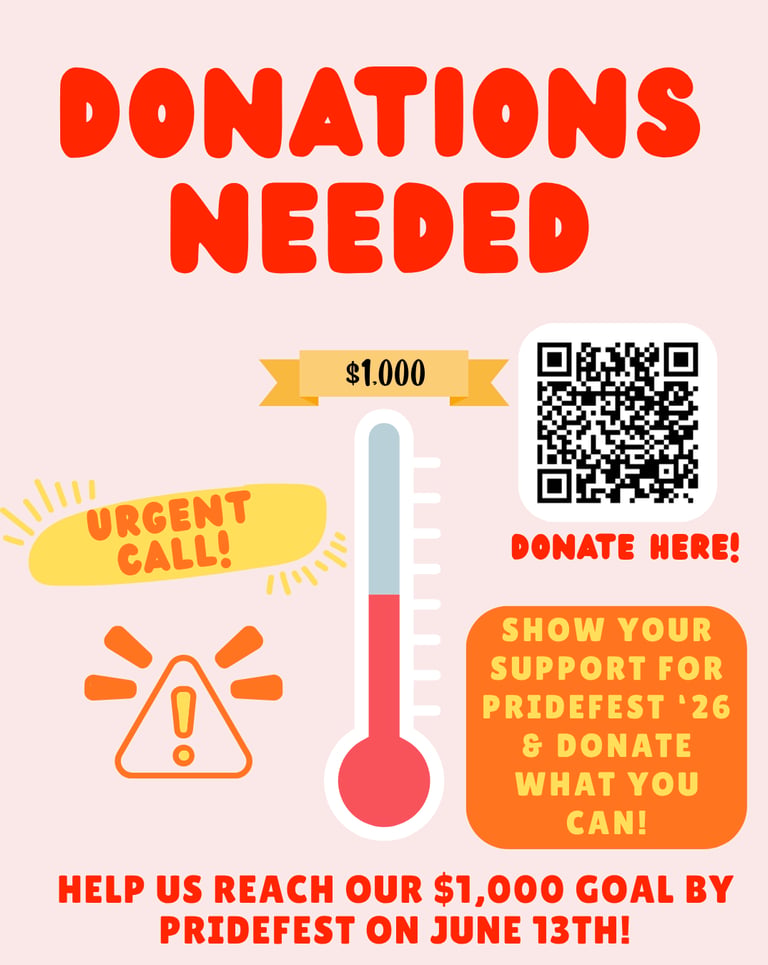 Long Description: The image is a colorful flyer with a pastel pink background, announcing a donation