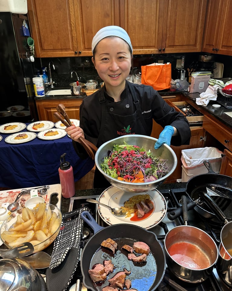 Seared duck, microgreens salad. Lake Oswego Portland personal chef business dinner party gluten-free