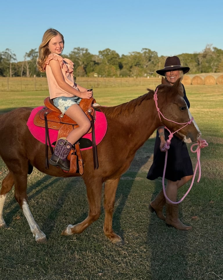 Snickers taking a nine-year-old cowgirl on a joyful ride