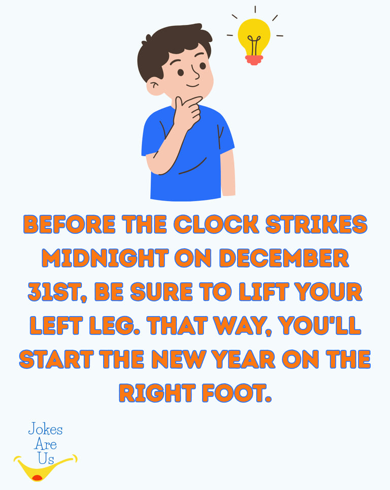 A man thinking, suggesting to lift the left leg before midnight to start new year on the right foot.