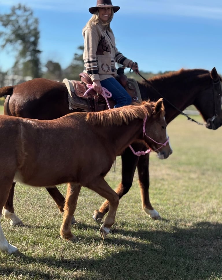 Pony Party owner, Beth, exercising Snickers
