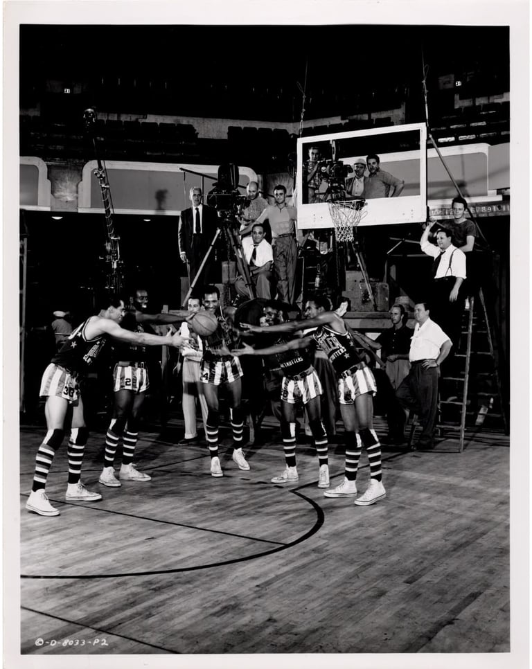 Original Type 1 photograph of the Harlem Globetrotters on the set filming the movie The Harlem Globt