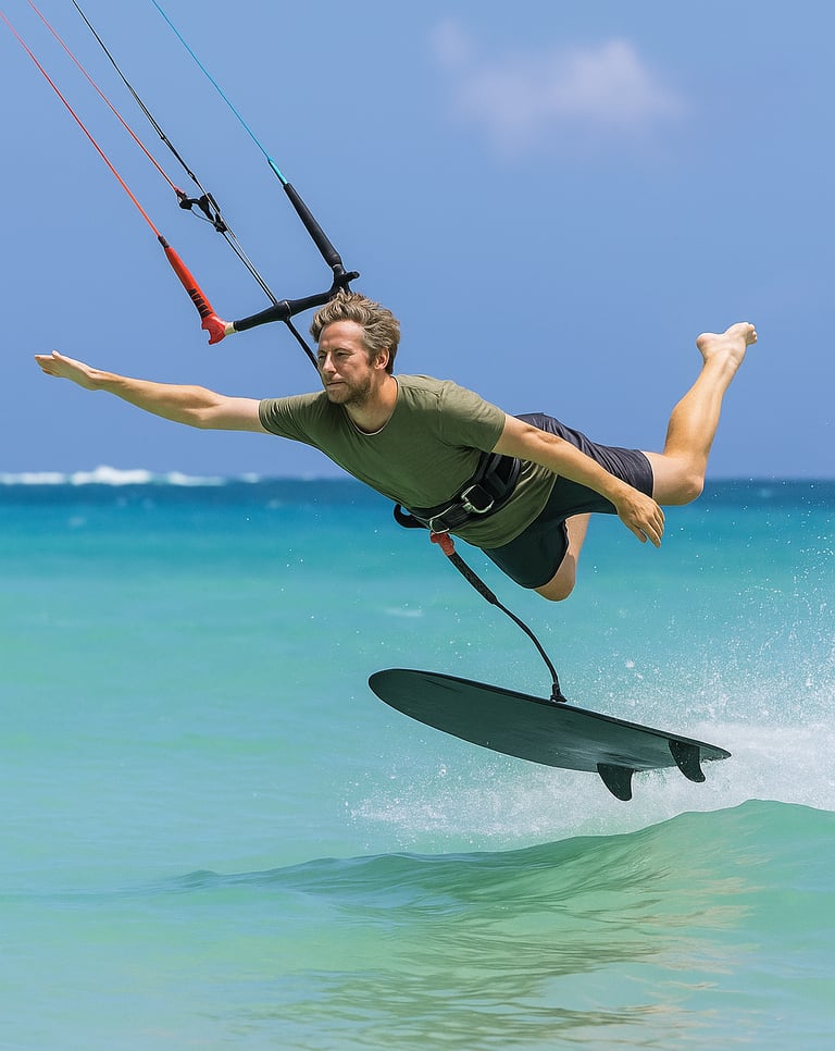 Gauthier Leleu réalise une figure de kite surf pour la journée mondiale du cerf-volant.