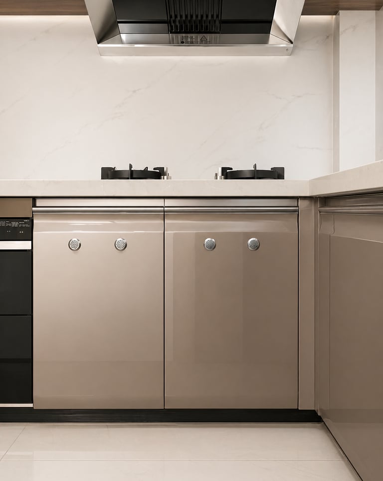Champagne modern kitchen with high gloss cabinet finish
