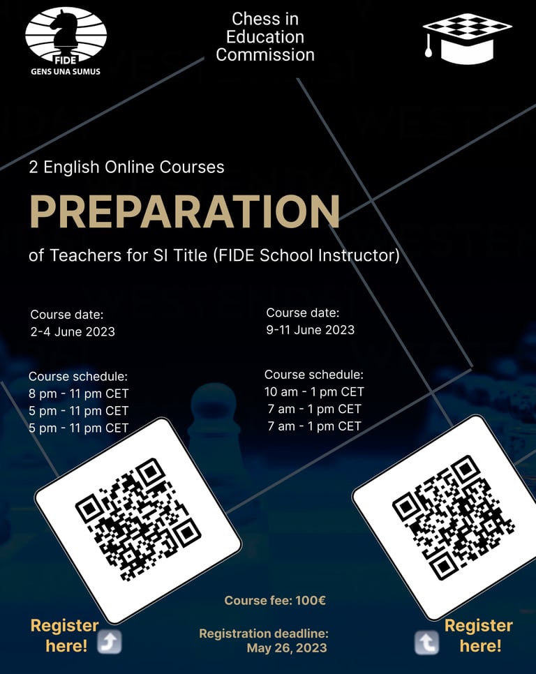 FIDE Chess in Education Commission is holding "Preparation of Teachers" courses on June 2-4 and June