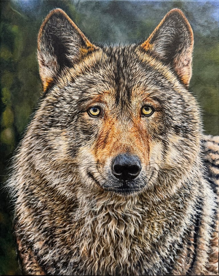 peinture animalière d'un loup