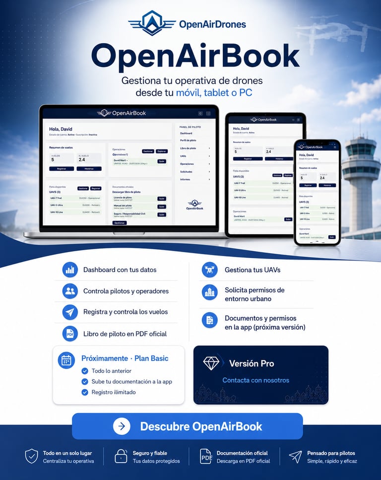 Imagen promocional de OpenAirBook de OpenAirDrones, aplicación para gestionar la operativa de drones