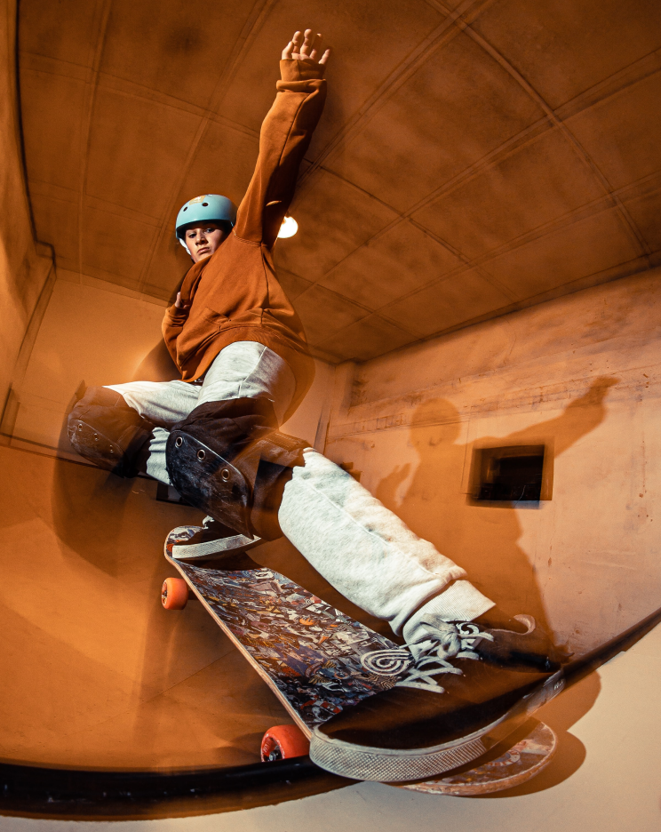 a man on a skateboard in a skateboard