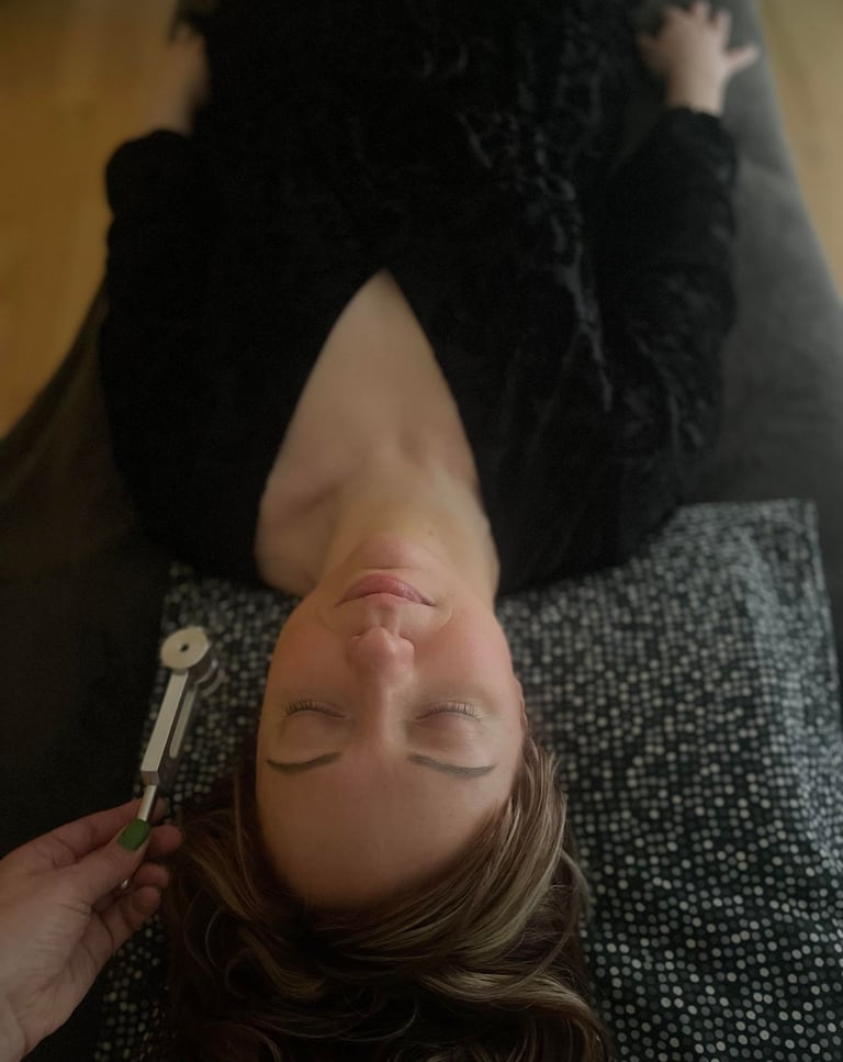 a woman during a sound therapy session