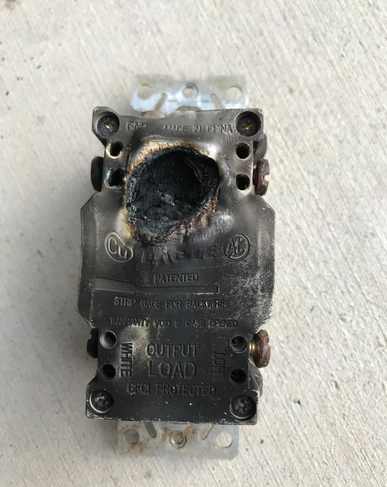 Back of burnt outlet