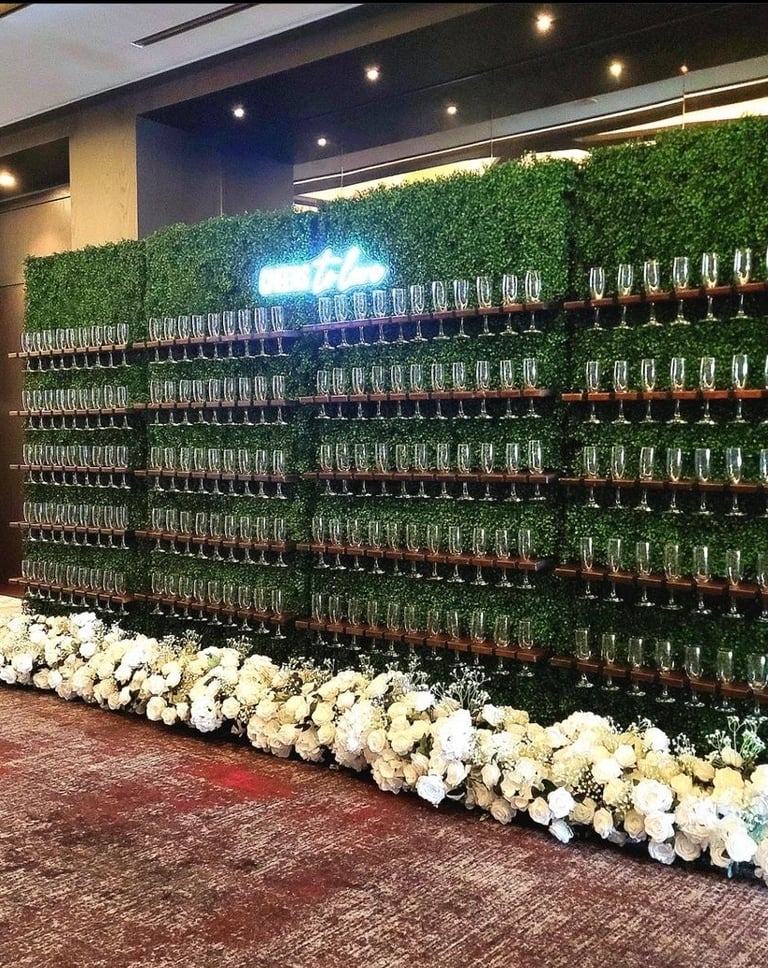 180 glass champagne wall at a wedding at the Hotel x downtown Toronto