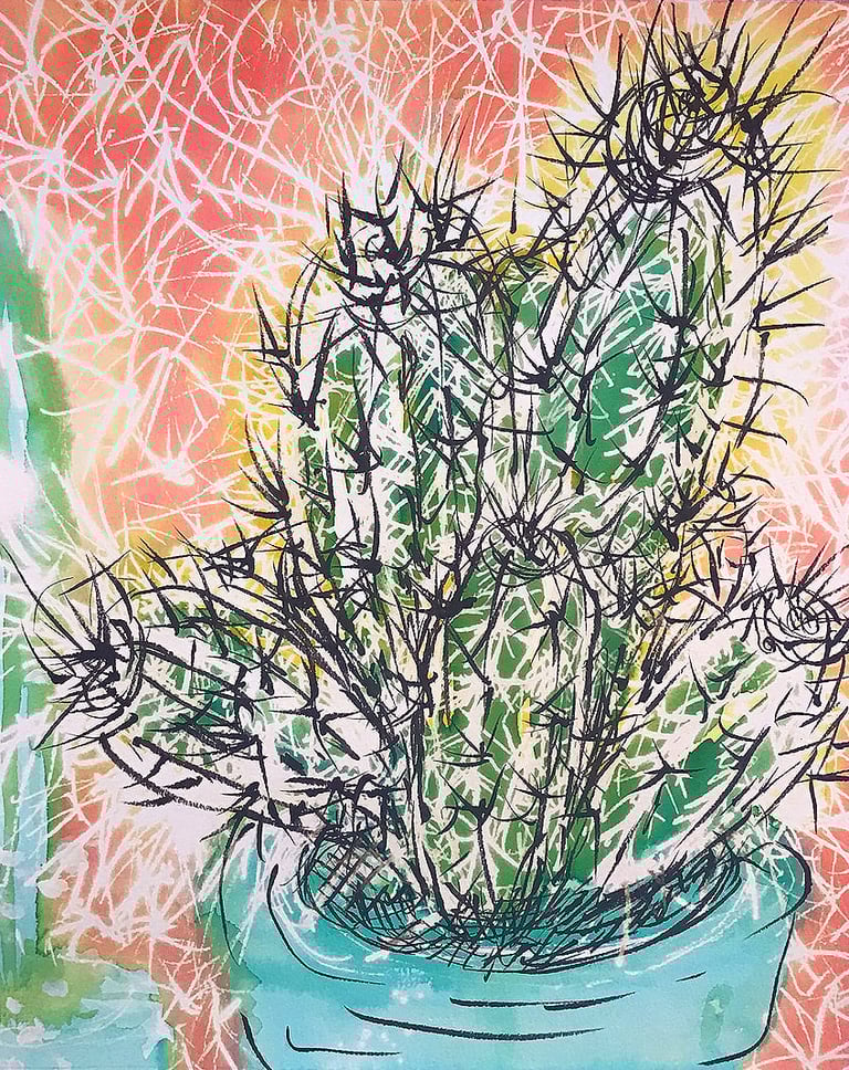 "Spines with attitude." Strong lines and emotional energy in this original piece by Tabuchi.