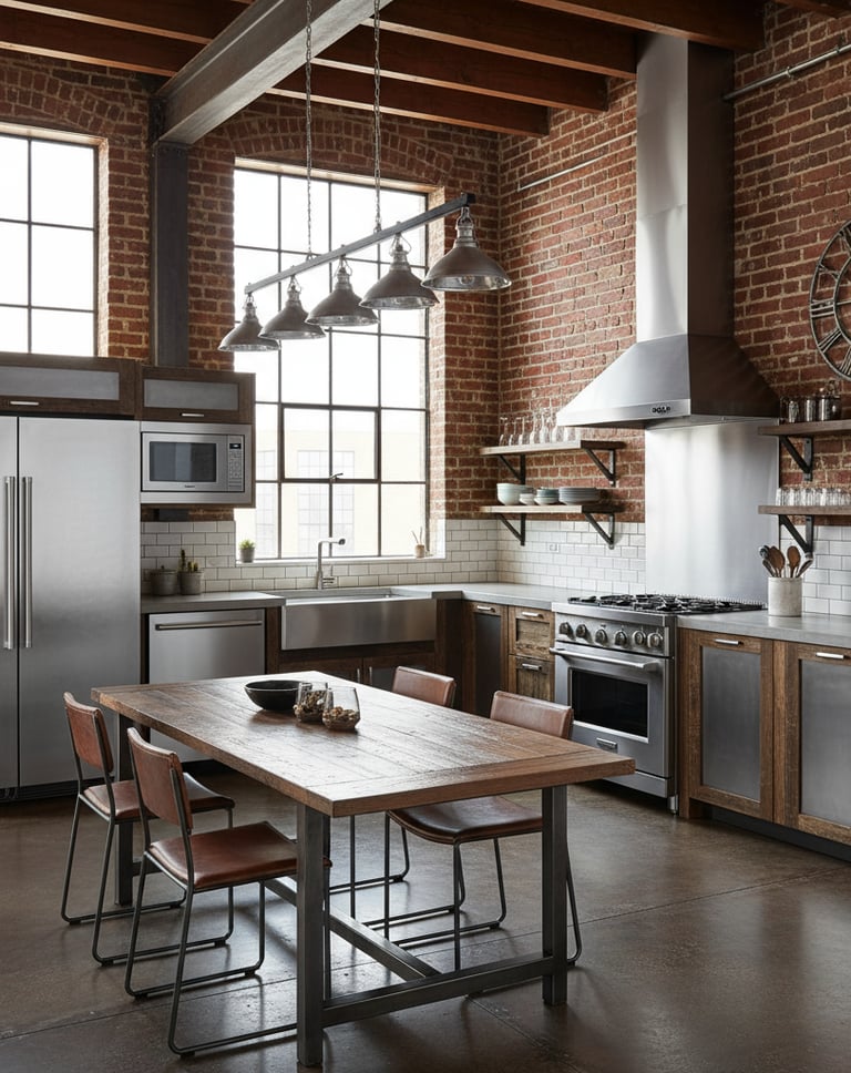 Cocina moderna a medida, isla en acabado industrial