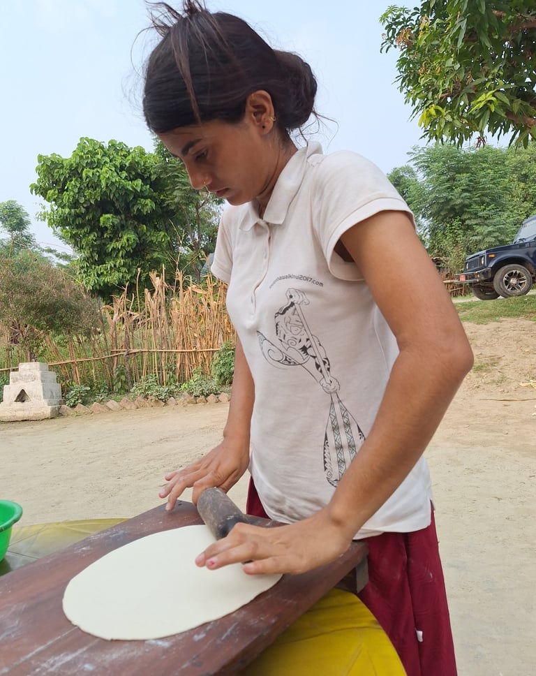 making momo dough in Thakurdwara
