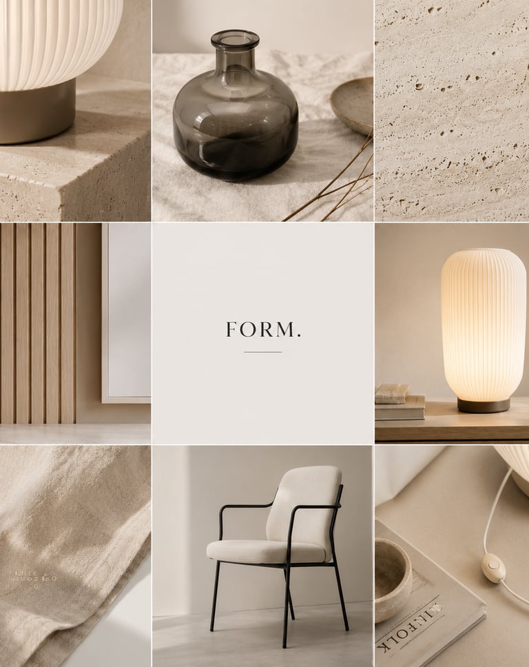 Jules & Stone Co. ribbed table lamps styled with neutral stone, linen, ceramic, and warm minimalist 