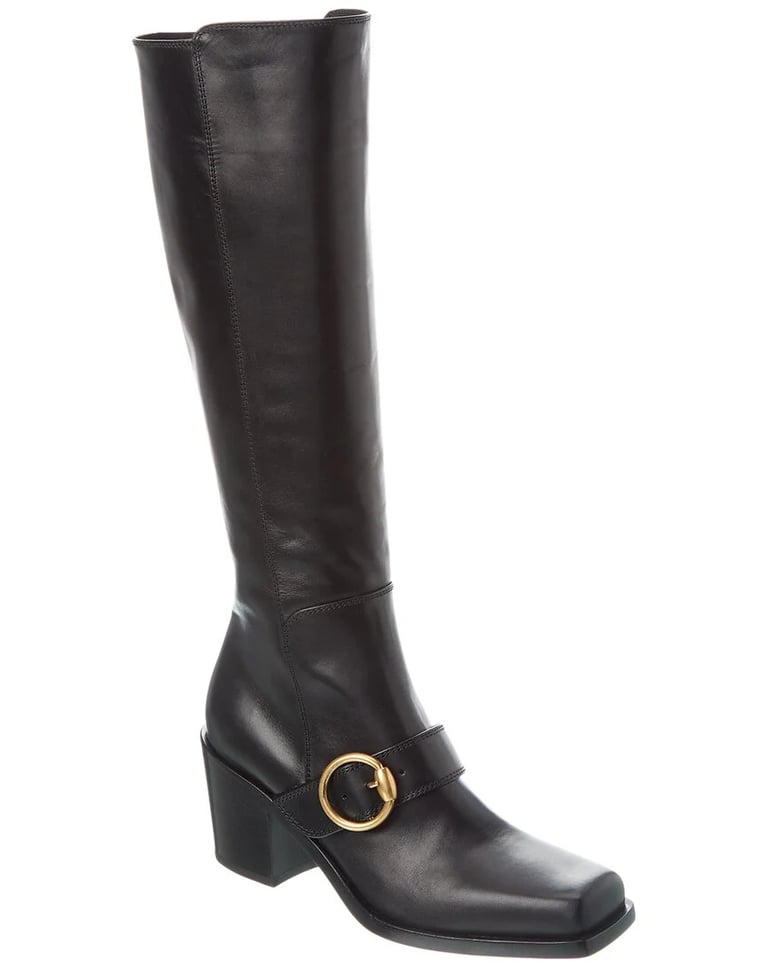 Gianvito a woman's black leather boots with a gold buckle