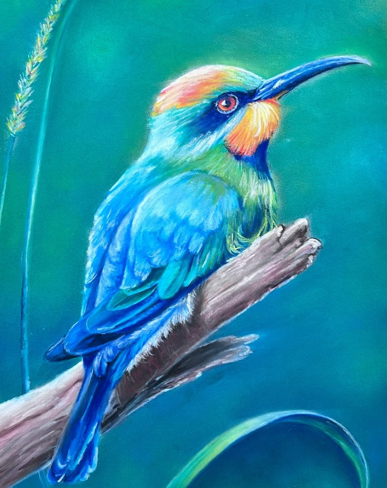 Blue Parrot drawn in pastel